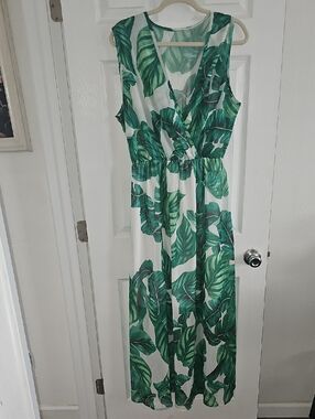 Green Palm Leaf Maxi Dress